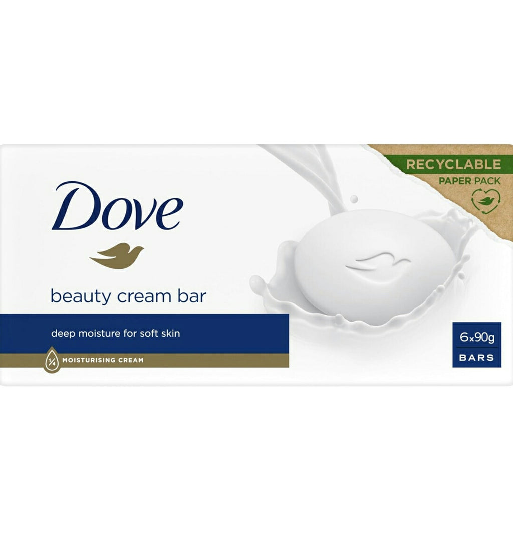 Dove Original Beauty Bar Soap with ¼ Moisturising Cream for Softer Smoother Healthier Looking Skin 6x 90g Body Care Moisture