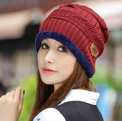 Thick Knit Beanie Hat, Warm Wool Cap