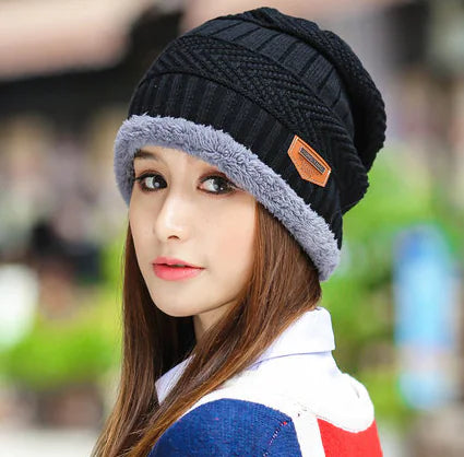 Thick Knit Beanie Hat, Warm Wool Cap