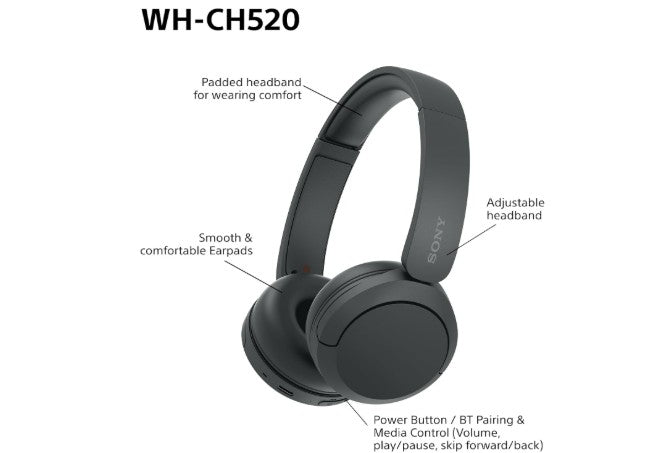 Sony WH-CH520 Wireless Bluetooth On-Ear Headphones,
